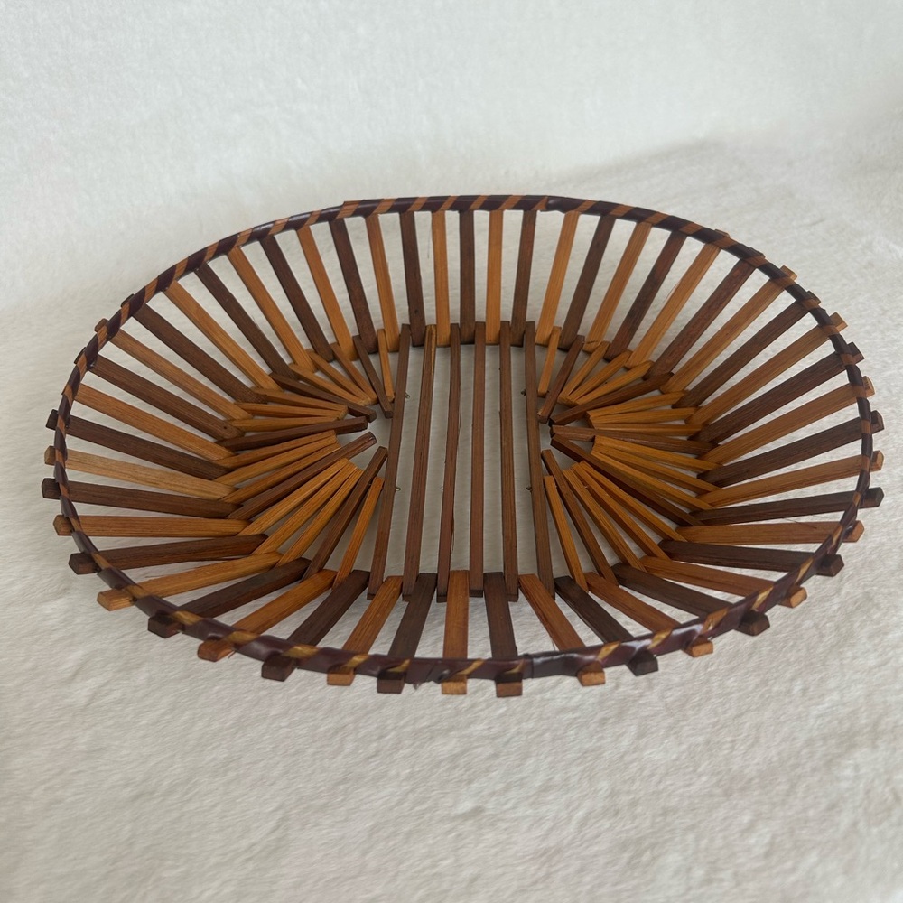 Vintage Handmade Multi Wood Unique MCM Cottagecore Basket - Picture 12 of 12